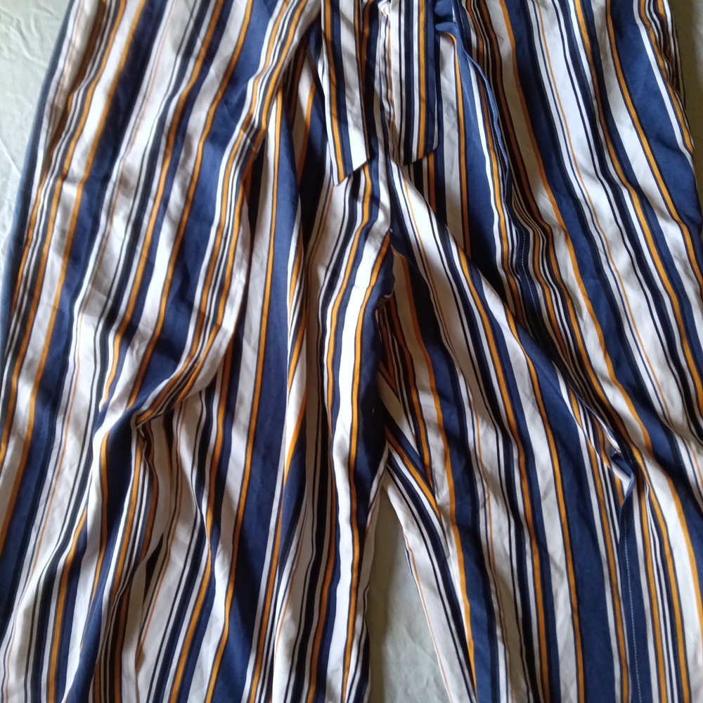 Elegant Striped Pantsuit in Navy, White, and Gold